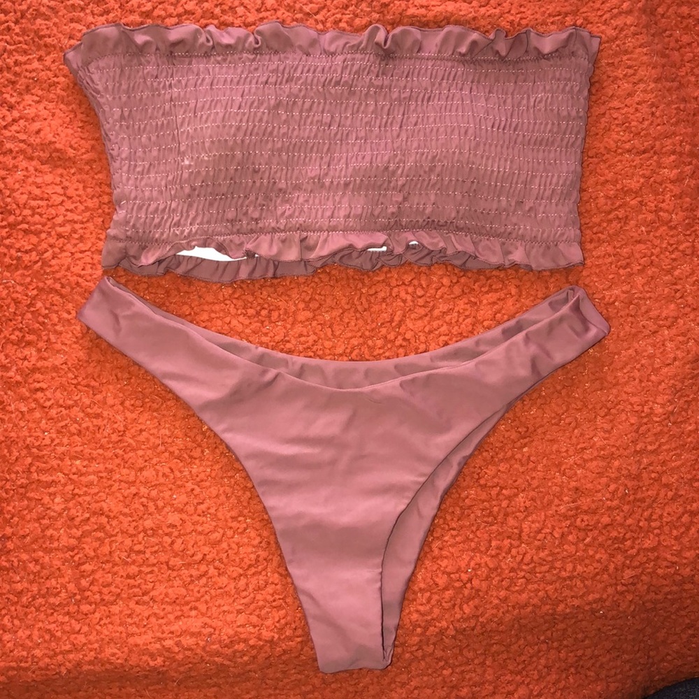 Ruched mauve bikini set